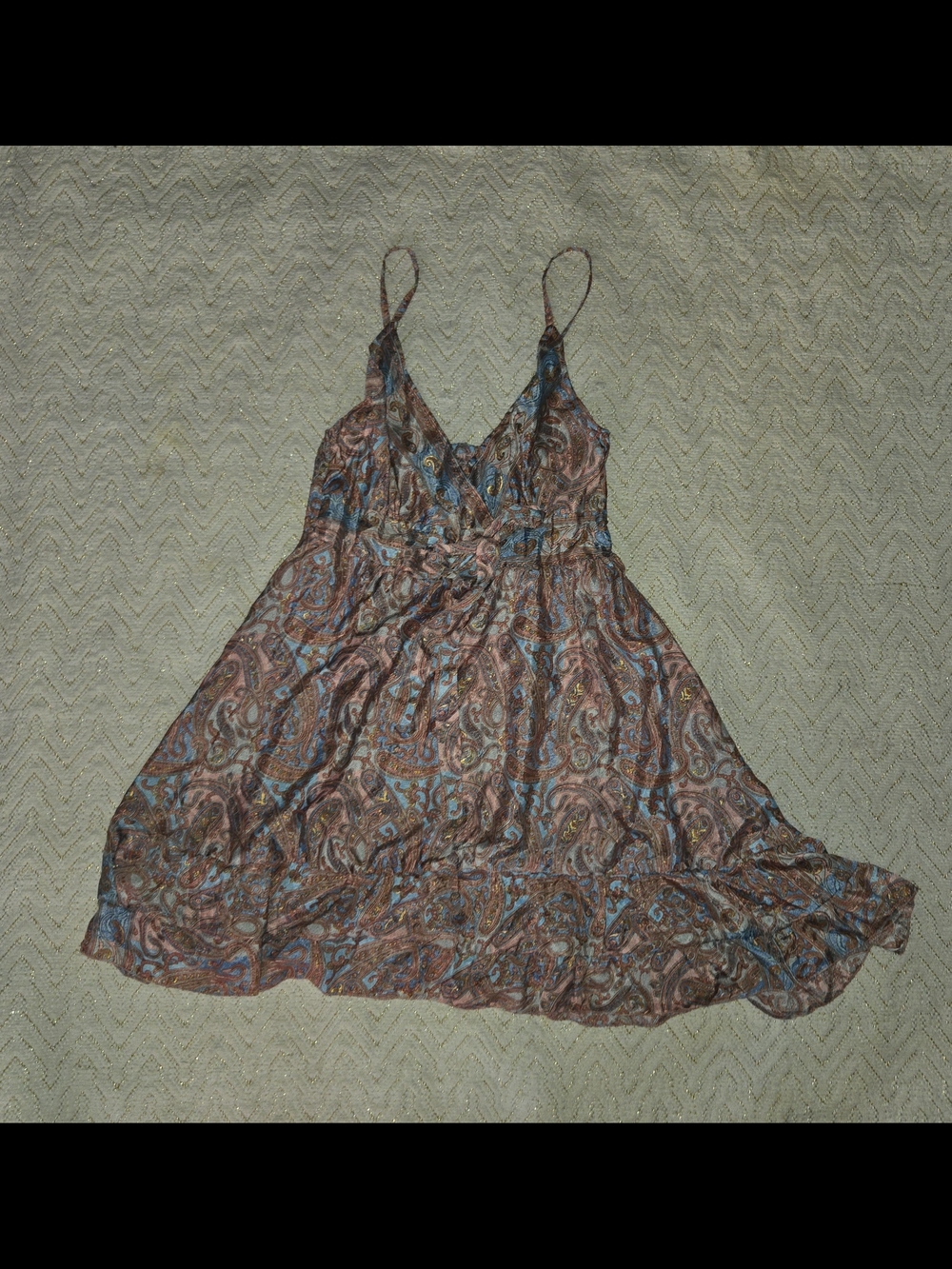 Boho Paisley Spaghetti Strap Dress in Brownish Orange and Blue
